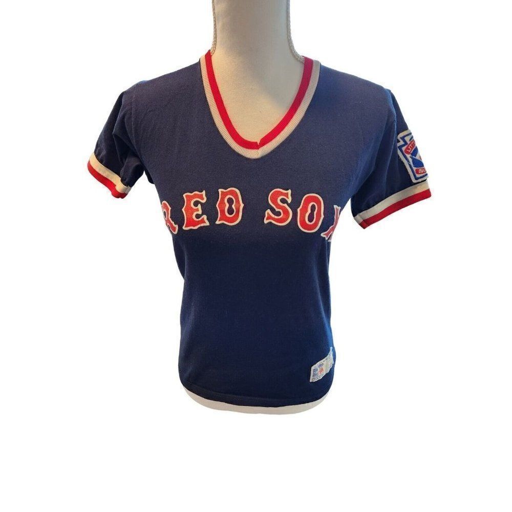 Vintage 80s Russell Athletic Youth Red Sox Uniform Shirt Jersey Size L